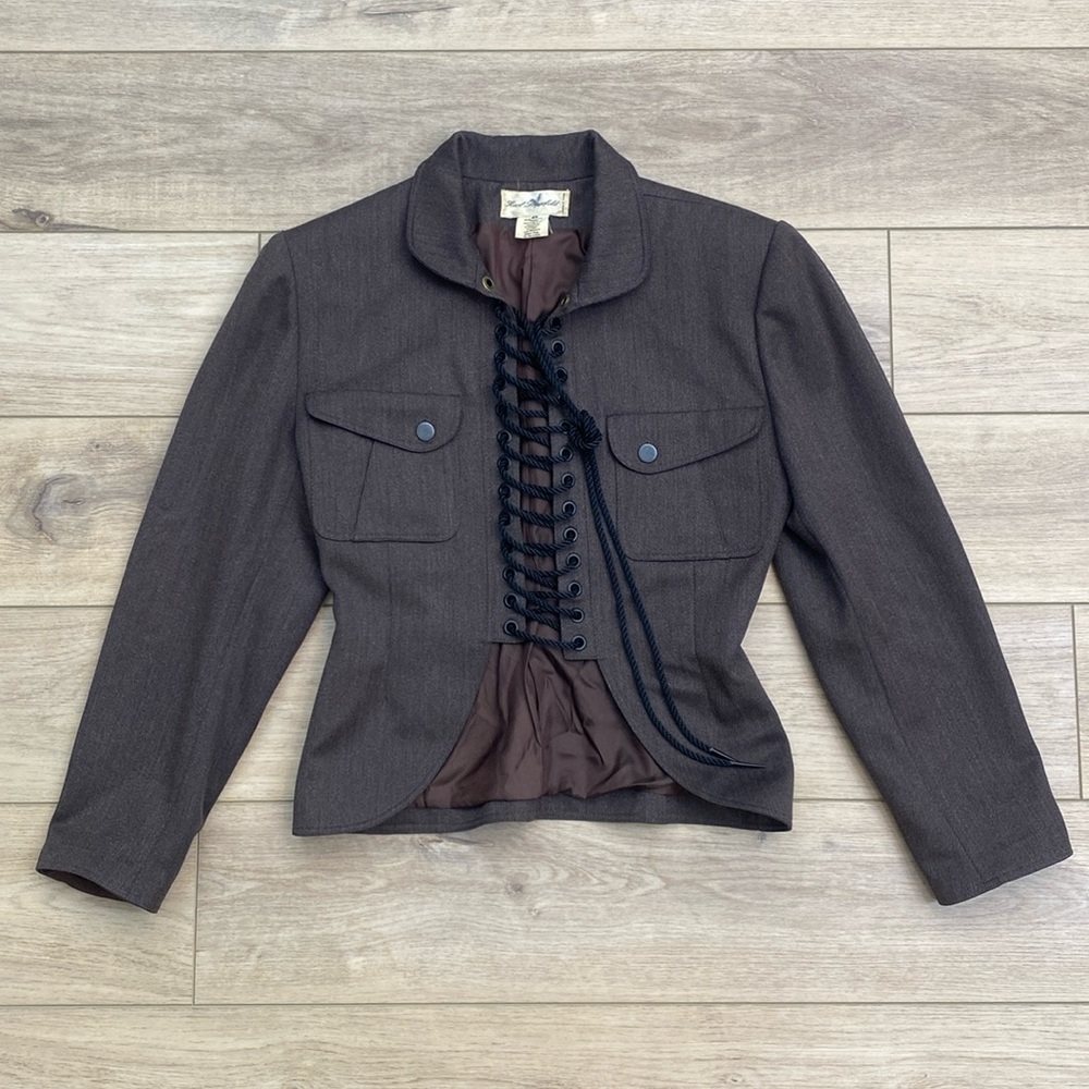 Vintage Karl Lagerfeld Collection‎ Runway Jacket Lace Up Brown Wool